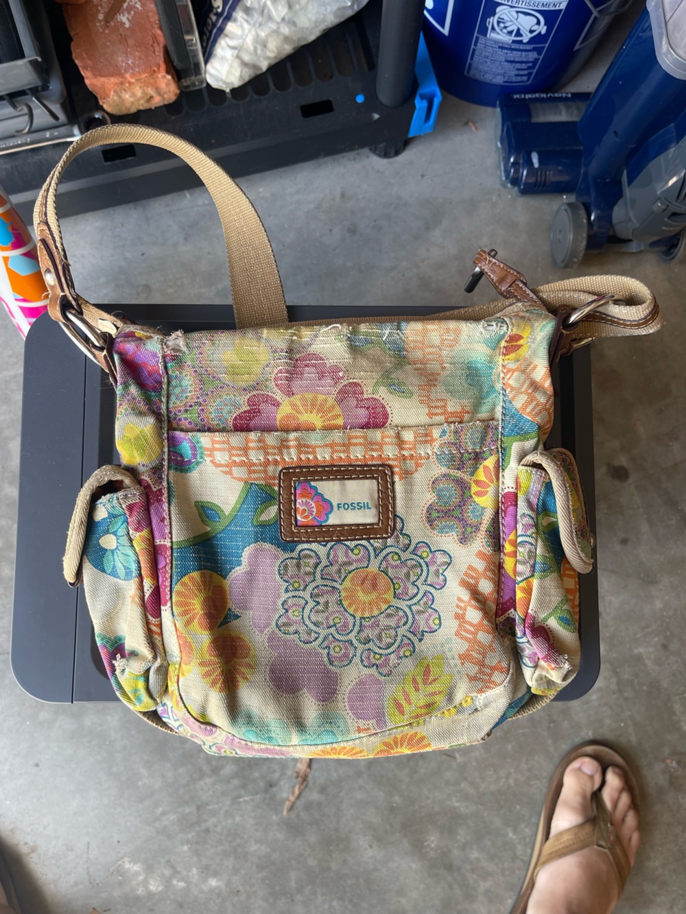 Fossil Floral Canvas Crossbody Bag in Cream, Yellow, Pink, Blue, Green